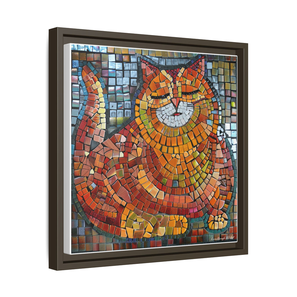 Radiant Whiskers: The Joyful Cat, Framed Mosaic Cat Art Print — Colorful Modern Wall Canvas