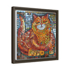 Radiant Whiskers: The Joyful Cat, Framed Mosaic Cat Art Print — Colorful Modern Wall Canvas