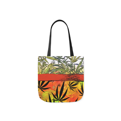 Beautiful Redish Orange Banded Marijuana 420 Pot Weed Leaf Polyester Canvas Tote Bag (AOP)