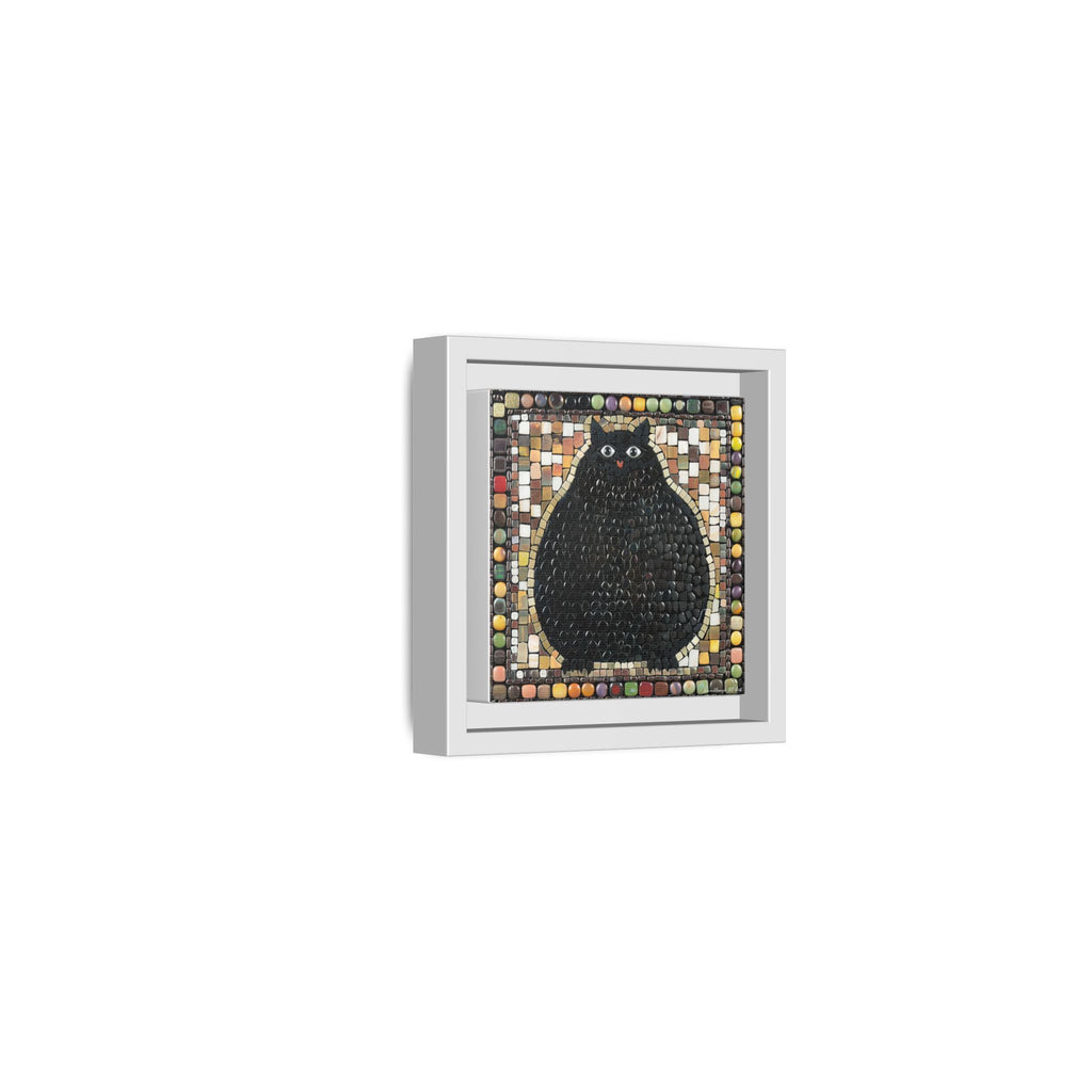 "Playful Black Cat Mosaic", Framed Mosaic Cat Art Print — Colorful Modern Wall Canvas