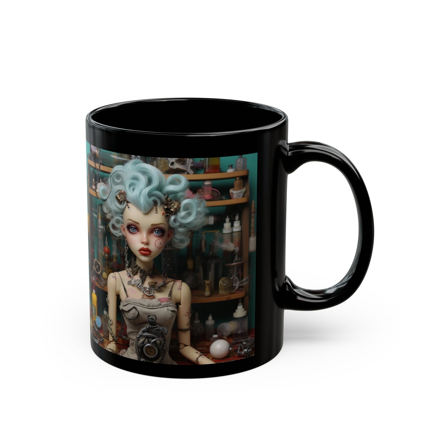 Love My Gismos Blue Hair Black Background11oz Black Mug