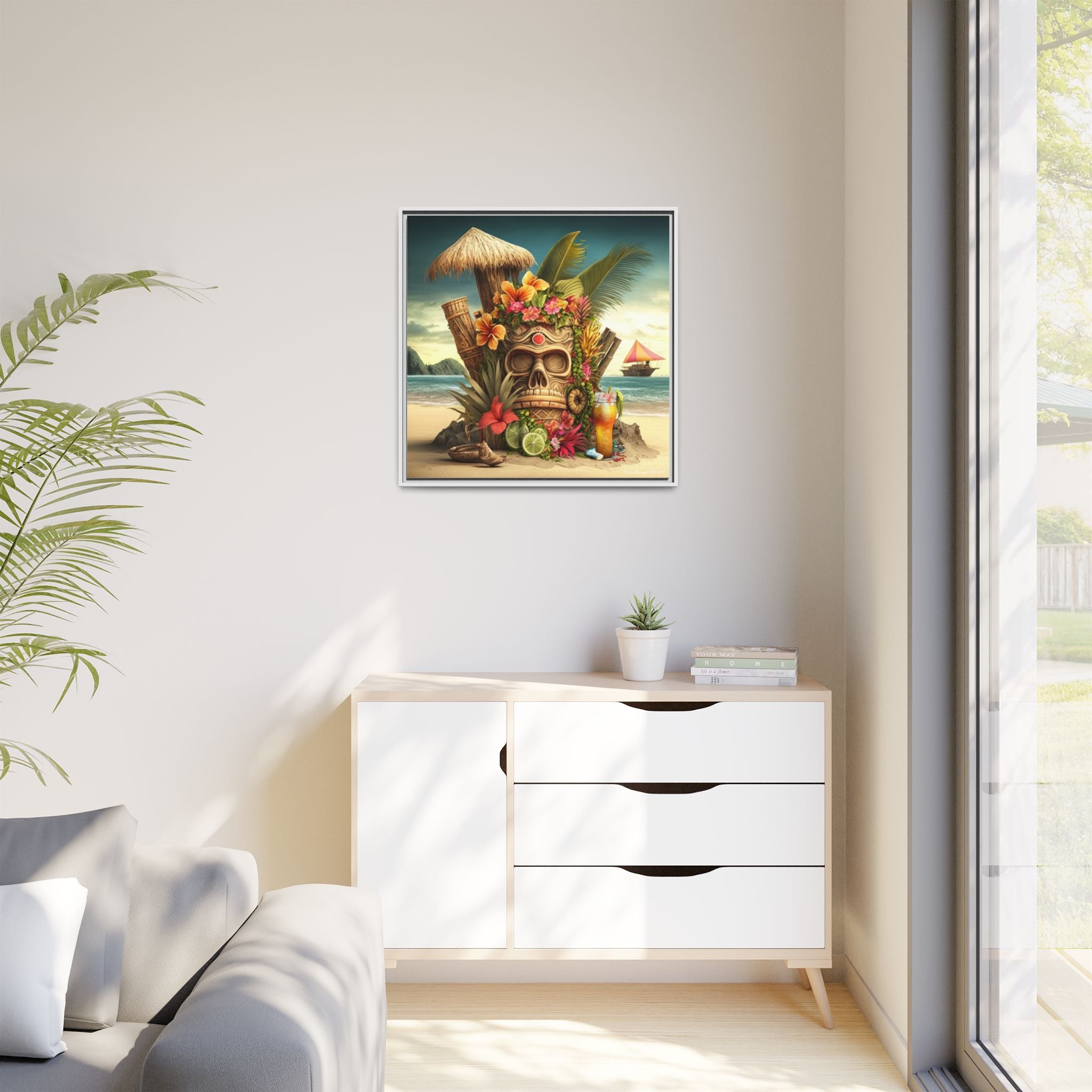 Tiki Dreams by the Shore, Art Print — Colorful Modern Wall Canvas