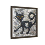 "Curious Black Cat Mosaic", Framed Mosaic Cat Art Print — Colorful Modern Wall Canvas