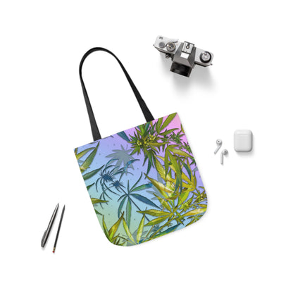 Sassy Pink And Green 420 Weed Marijuana Leaf Polyester Canvas Tote Bag (AOP)