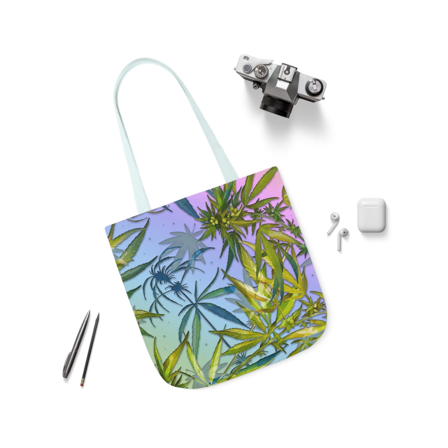 Sassy Pink And Green 420 Weed Marijuana Leaf Polyester Canvas Tote Bag (AOP)