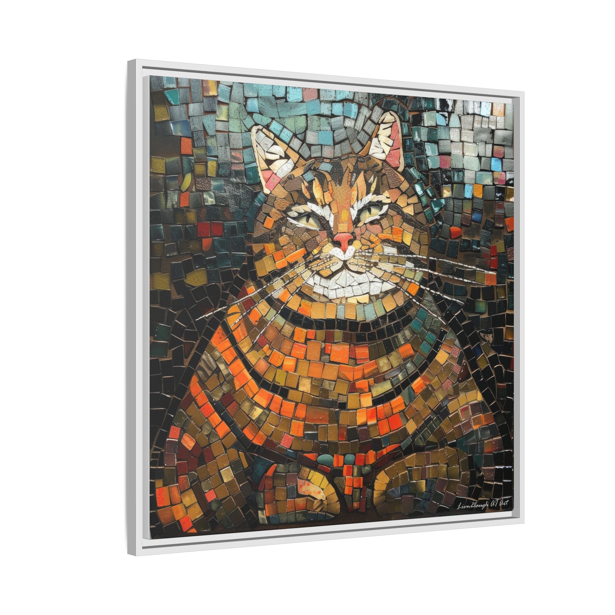 Mosaic Majesty: The Regal Cat, Framed Mosaic Cat Art Print — Colorful Modern Wall Canvas