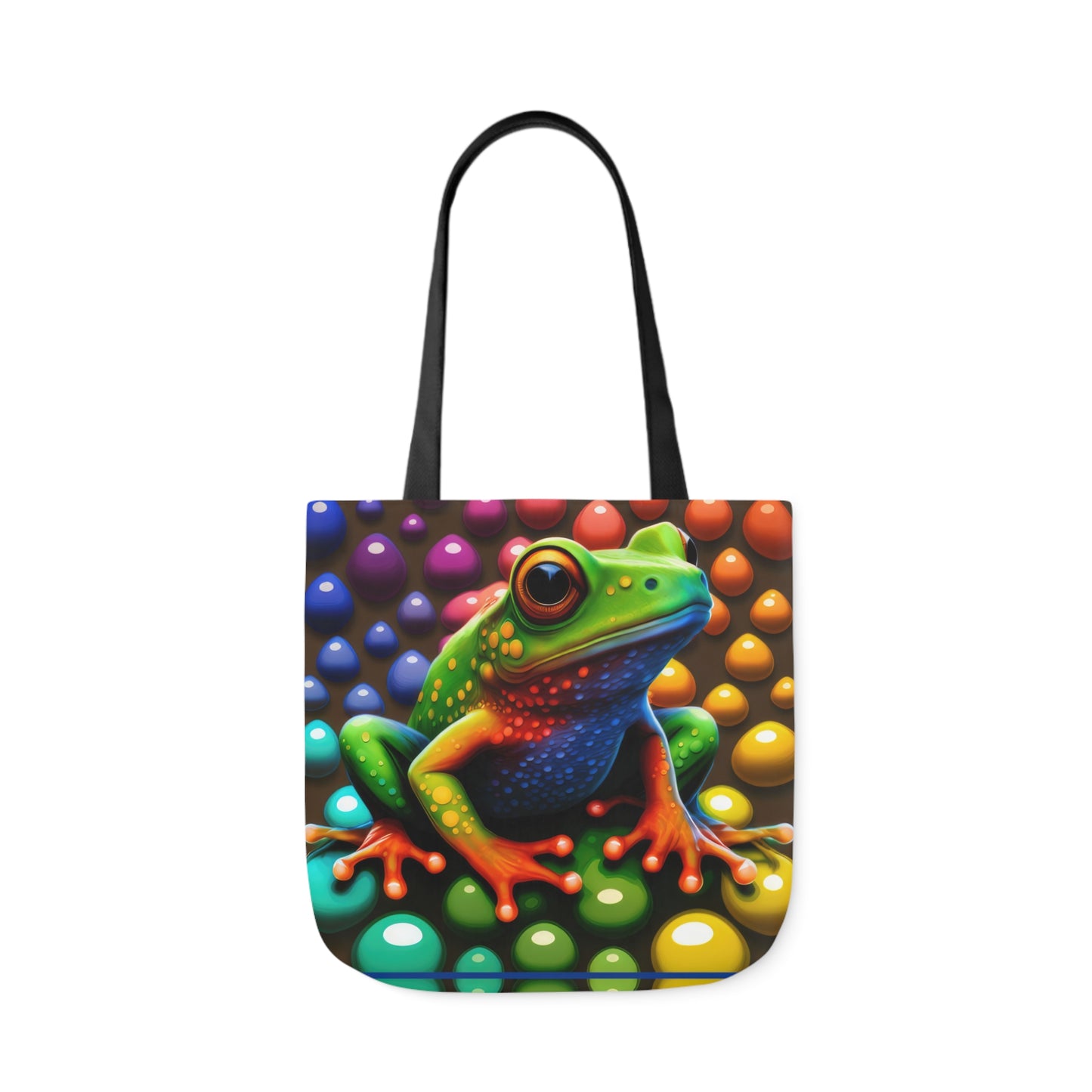 Sassy Rainbow Round Skittle Like Background With Beautiful Frog Polyester Canvas Tote Bag (AOP)