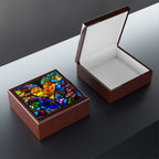 Stained Glass Blue Background Amazing Yellow Heart Jewelry Box