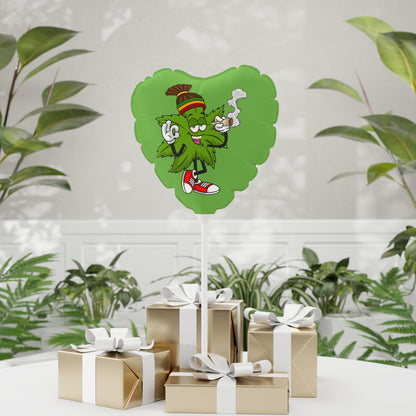 Marijuana Reggae Pot Leaf Man Smoking A Joint With Red Sneakers Style One, Green Balloon (Round and Heart-shaped), 11"