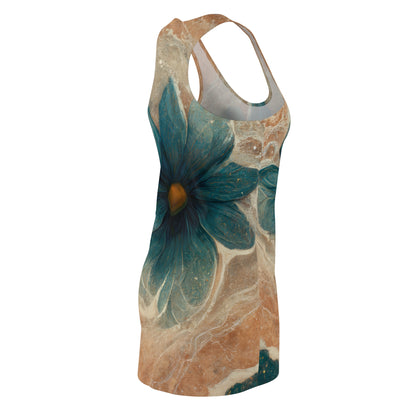 Bold And Beautiful White, Grey And Blue Floral Style 2 Women's Cut & Sew Racerback Dress (AOP)