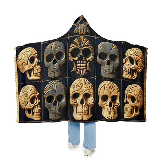 Deeply Detailed Blue And Cream White Skulls Snuggle Blanket