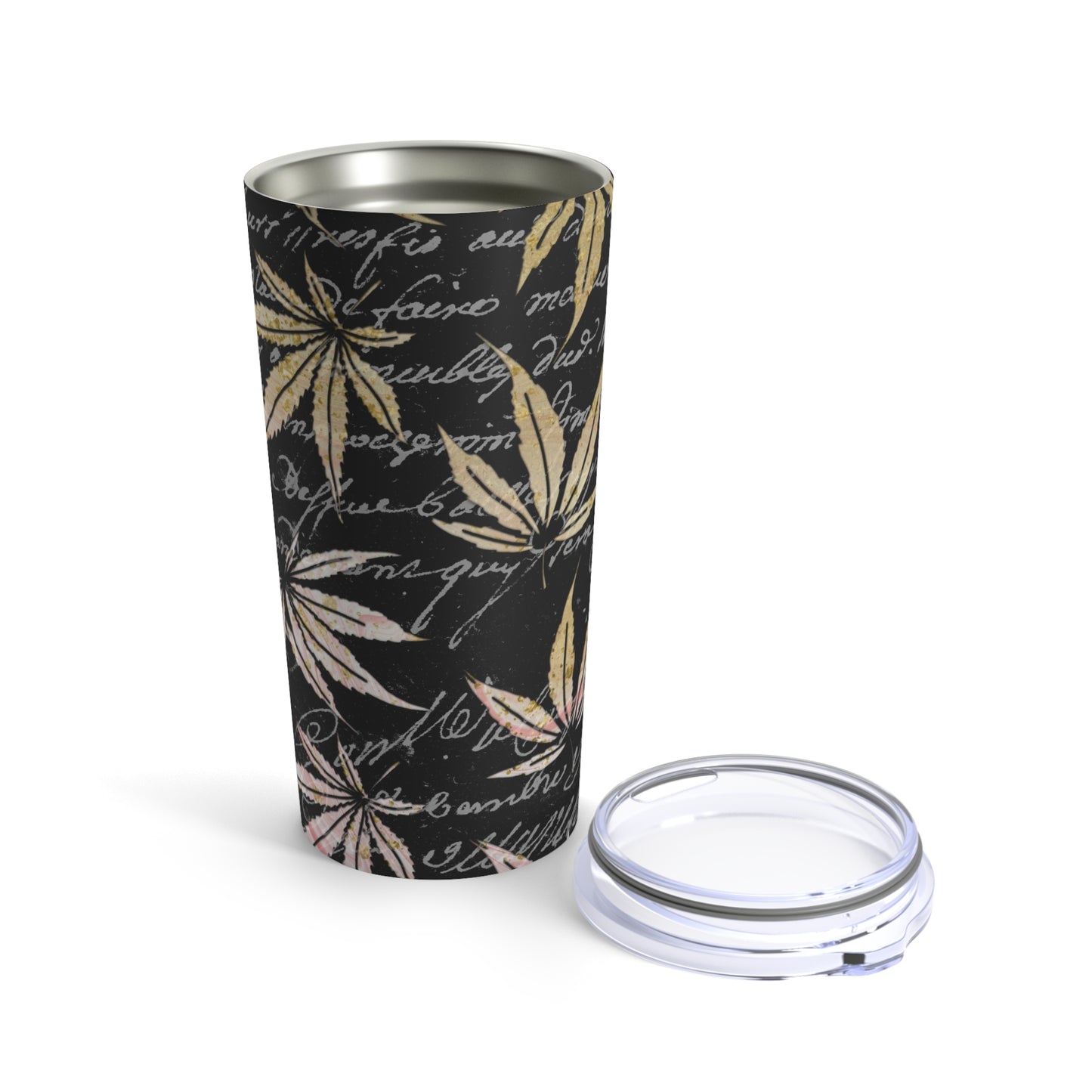 Gold Marijuana Leaves Elegantly Designed Black Back Ground Gold Writing 420 Weed Tumbler 20oz