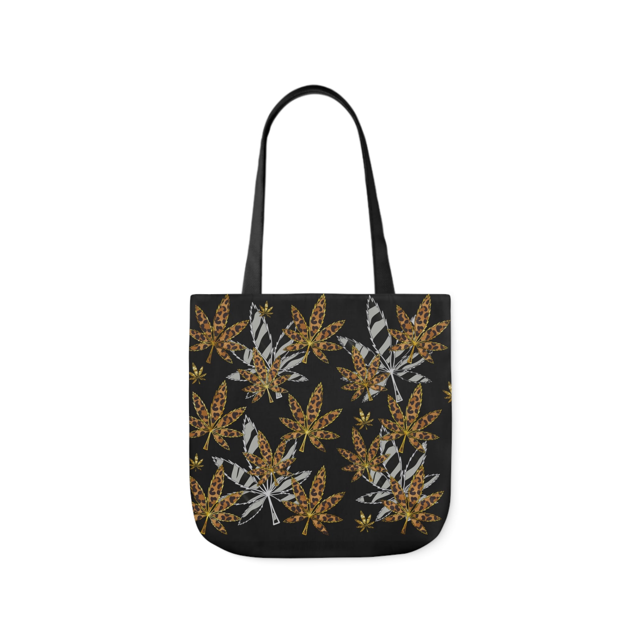 Gold And Zebra Marijuana Pot Weed Leaf 420 Marijuana Polyester Canvas Tote Bag (AOP)