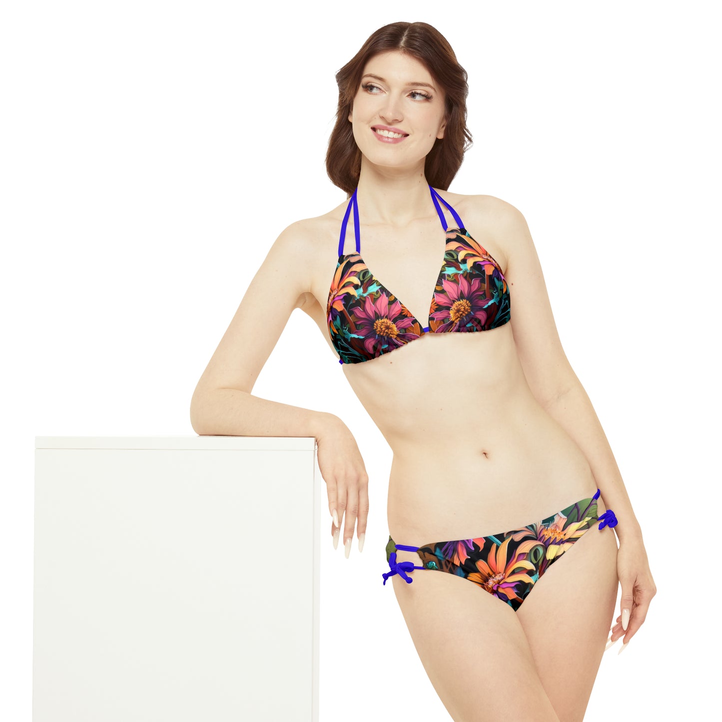 Bold And Beautiful Flowers Style Three Strappy Bikini Set (AOP)