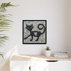 "Curious Black Cat Mosaic", Framed Mosaic Cat Art Print — Colorful Modern Wall Canvas
