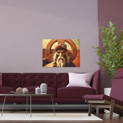 Wise Man In Dessert With Beard And Peace Sign Indoor and Outdoor Silk Posters