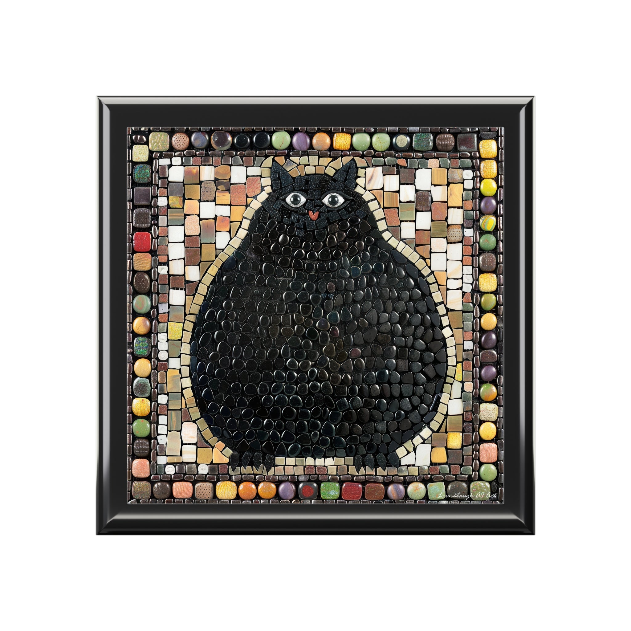"Playful Black Cat Mosaic", Jewelry- Stash- Collection Box