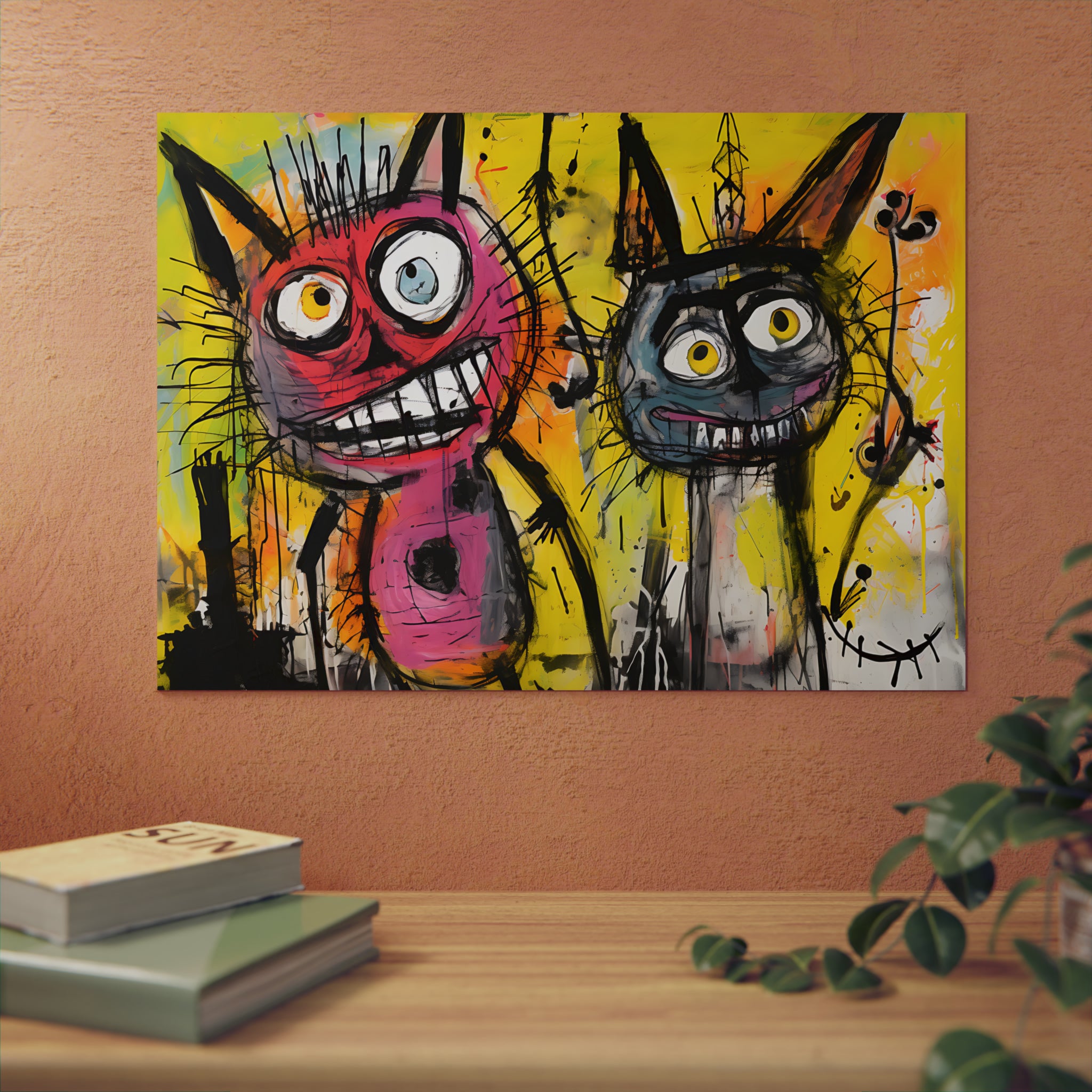 Abstract Multi Colored Cats With Yellow Background By DaFlowerChild Aluminum Composite Panels