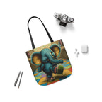 Elephant Kicking Leg On Colored Square Floor Polyester Canvas Tote Bag (AOP)