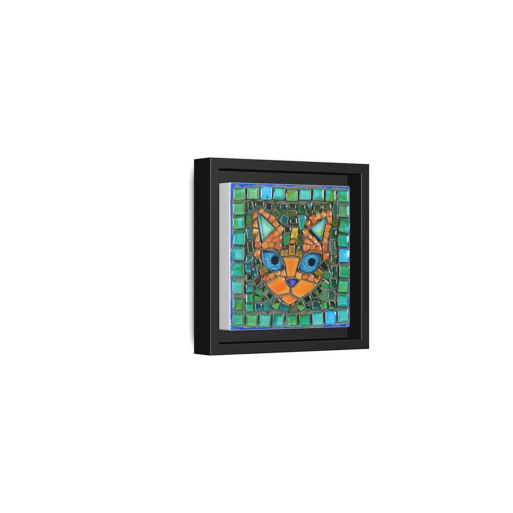 "Emerald Eyes Mosaic Cat", Framed Mosaic Cat Art Print — Colorful Modern Wall Canvas