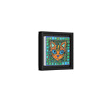 "Emerald Eyes Mosaic Cat", Framed Mosaic Cat Art Print — Colorful Modern Wall Canvas