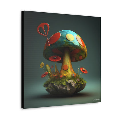 Sassy Colorful Blue Mushroom With Flowers Canvas Gallery Wraps