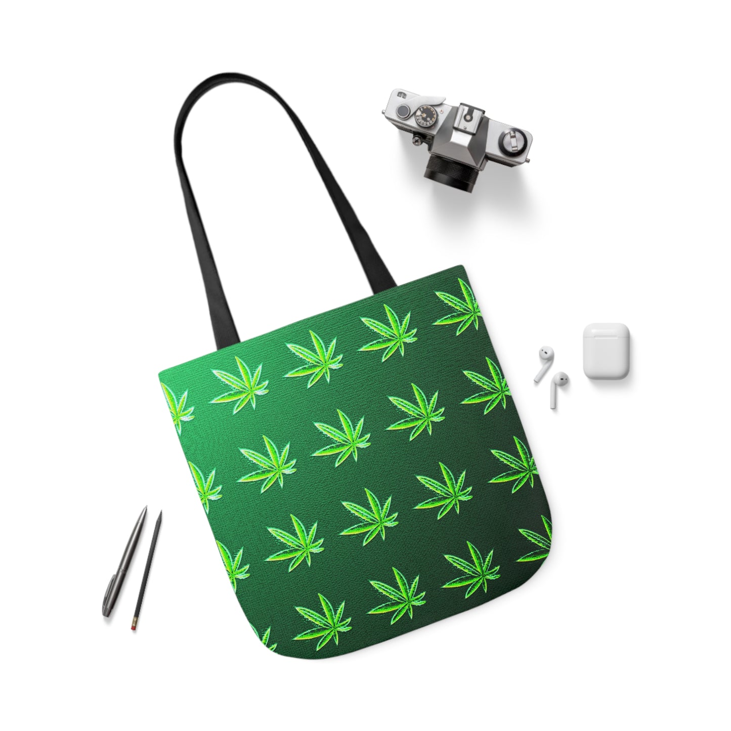 Green Leaf Marijuana Pot Weed Leaf 420 Polyester Canvas Tote Bag (AOP)