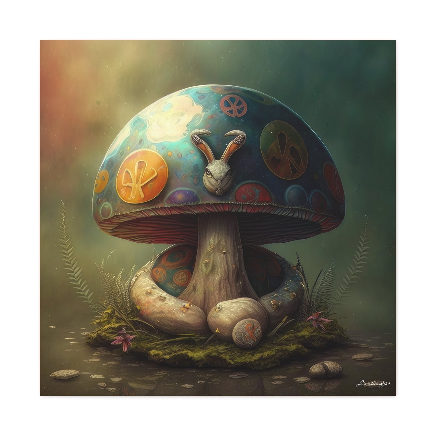 Gothic Style Blue Mushroom With Animal Style Canvas Gallery Wraps