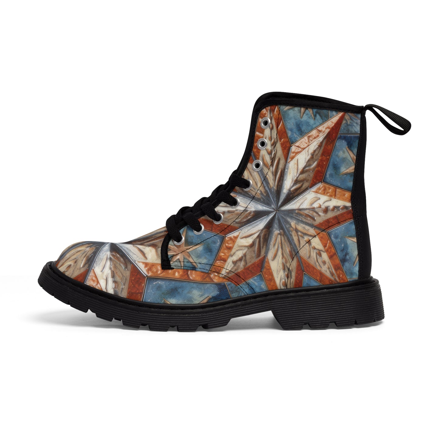 Beautiful Stars Abstract Star Style Orange, White And Blue Women's Canvas Boots