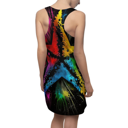 Bold And Beautiful Tie Dye Star Style Two Women's Cut & Sew Racerback Dress (AOP)