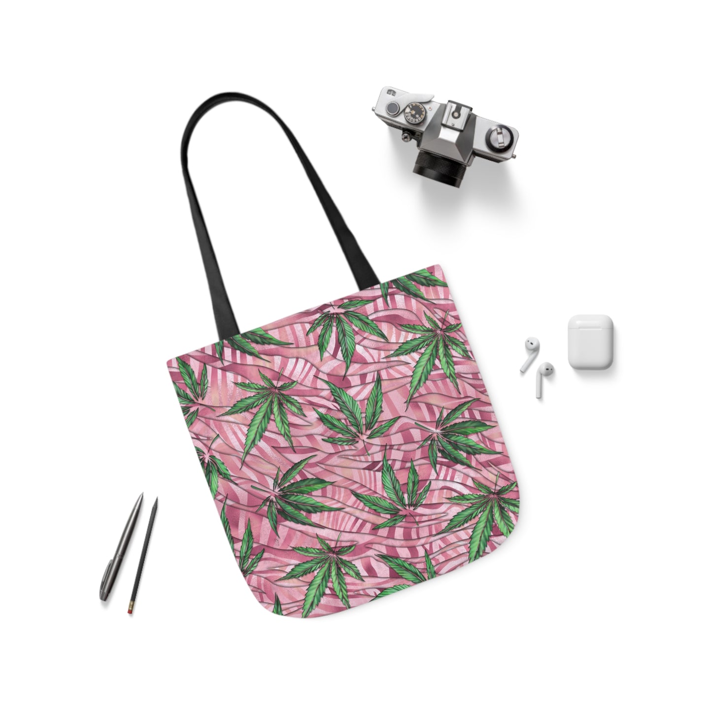 Beautifully Pink And Green Gorgeous Designed Marijuana 420 Weed Leaf Polyester Canvas Tote Bag (AOP)