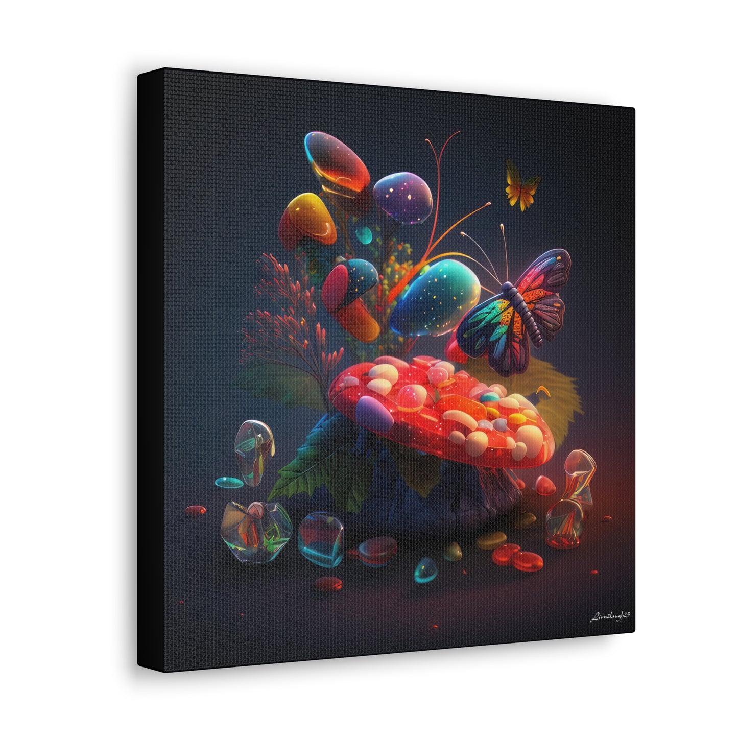 Beautiful Mushroom Luminating Colorful Bliss With Butterflies Canvas Gallery Wraps