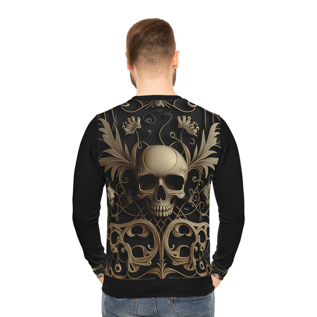 Metallic Chrome Skull and classic Designed Background Style 2 Lightweight Sweatshirt (AOP)