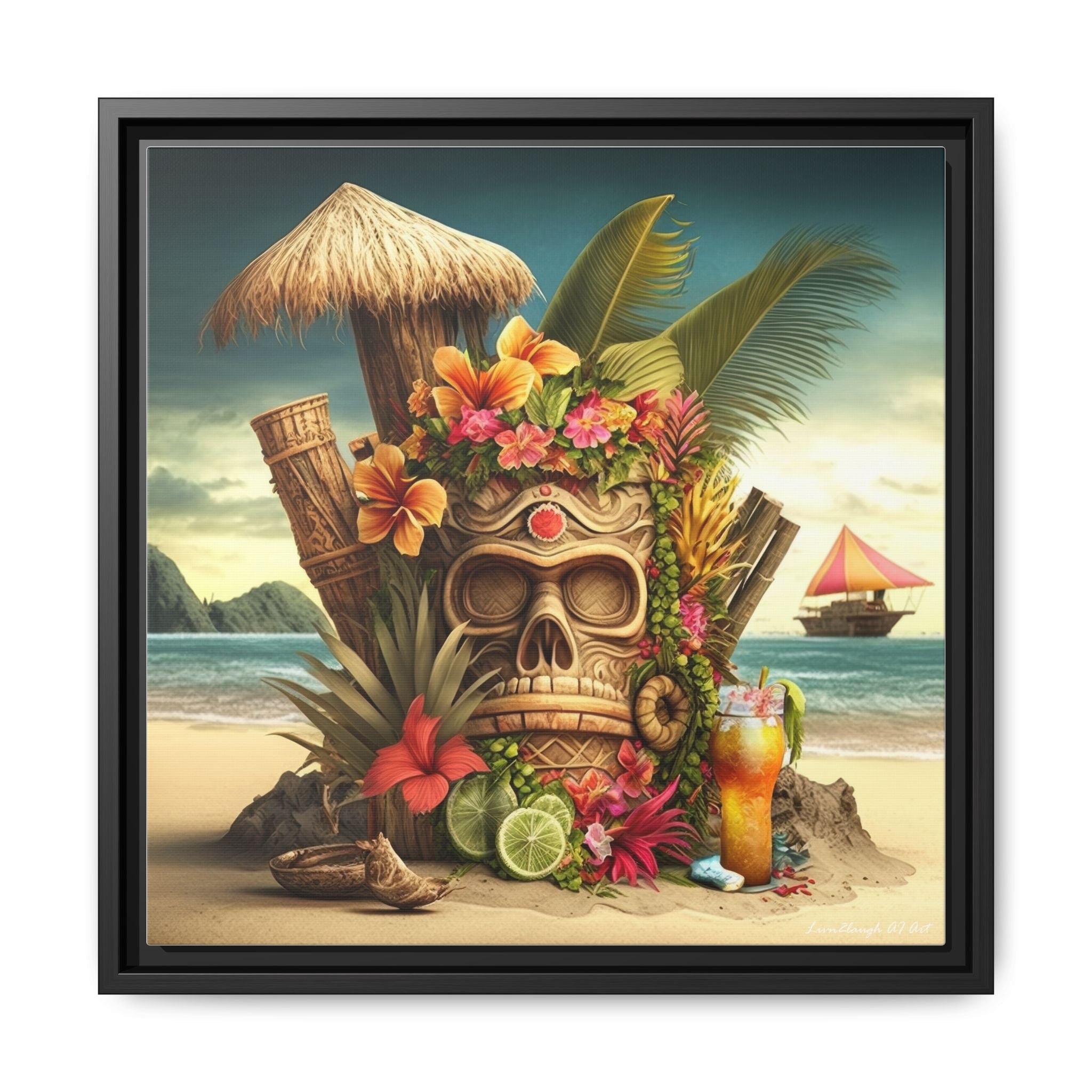 Tiki Dreams by the Shore, Art Print — Colorful Modern Wall Canvas