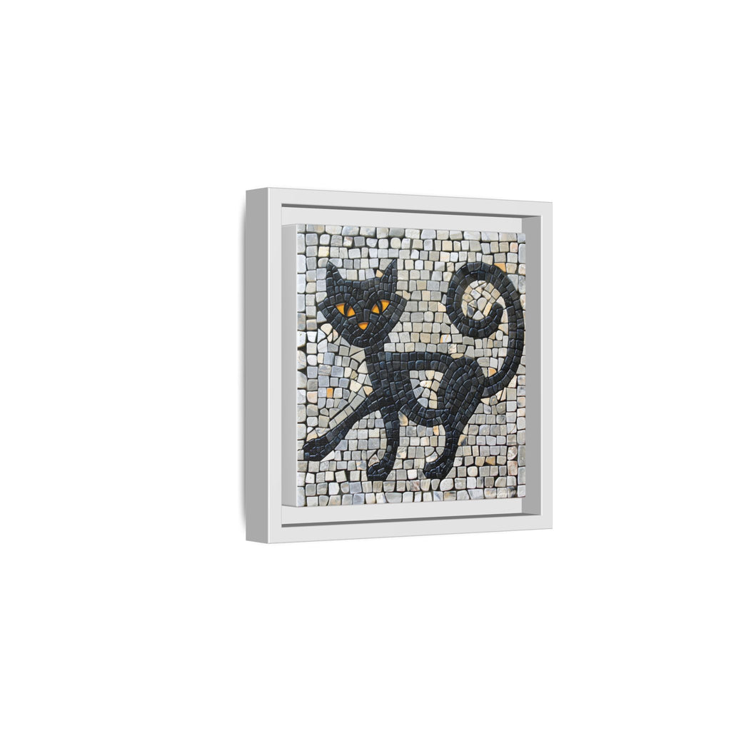 "Curious Black Cat Mosaic", Framed Mosaic Cat Art Print — Colorful Modern Wall Canvas