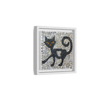 "Curious Black Cat Mosaic", Framed Mosaic Cat Art Print — Colorful Modern Wall Canvas