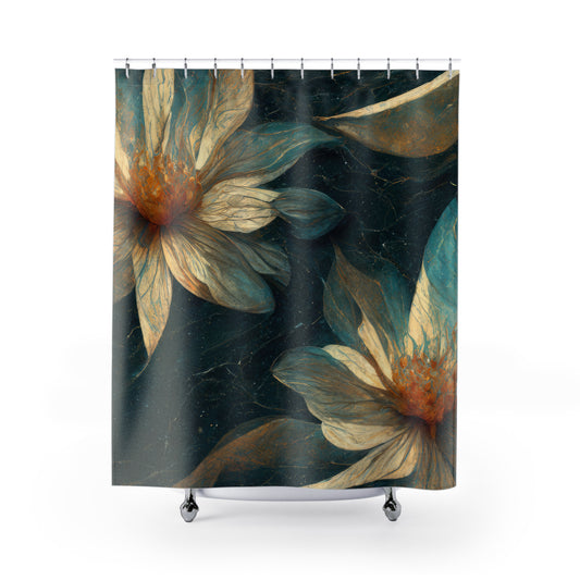 Bold And Beautiful White, Grey And Blue Floral Style Three Shower Curtains
