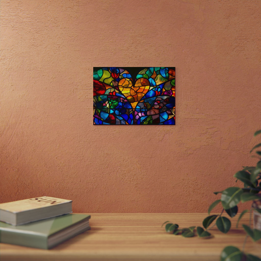 Stained Glass Blue Background Amazing Yellow Heart Aluminum Composite Panels