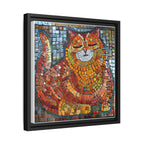 Radiant Whiskers: The Joyful Cat, Framed Mosaic Cat Art Print — Colorful Modern Wall Canvas