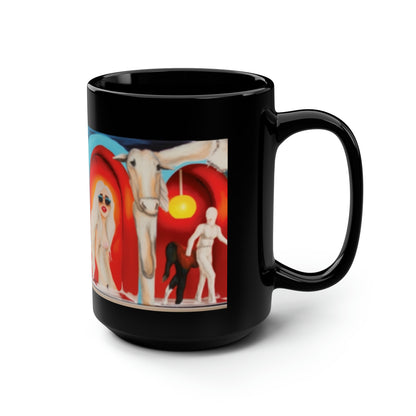 Abstract Red And Blue Window Pane, Sexy Woman Black Mug, 15oz