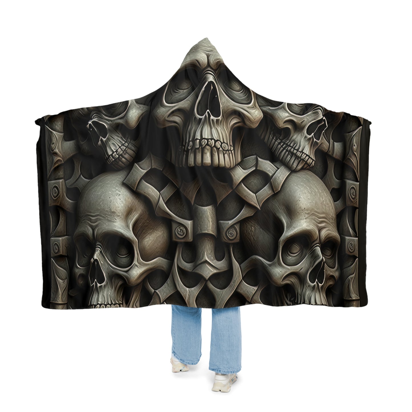 Chrome Silver Skulls Snuggle Blanket