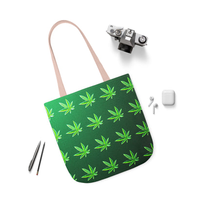 Green Leaf Marijuana Pot Weed Leaf 420 Polyester Canvas Tote Bag (AOP)