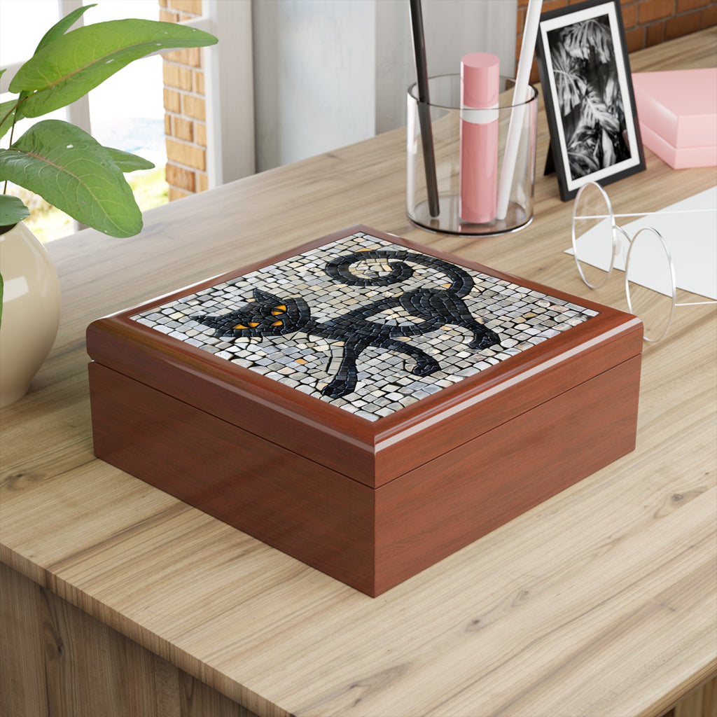 "Curious Black Cat Mosaic", Jewelry- Stash- Collection Box
