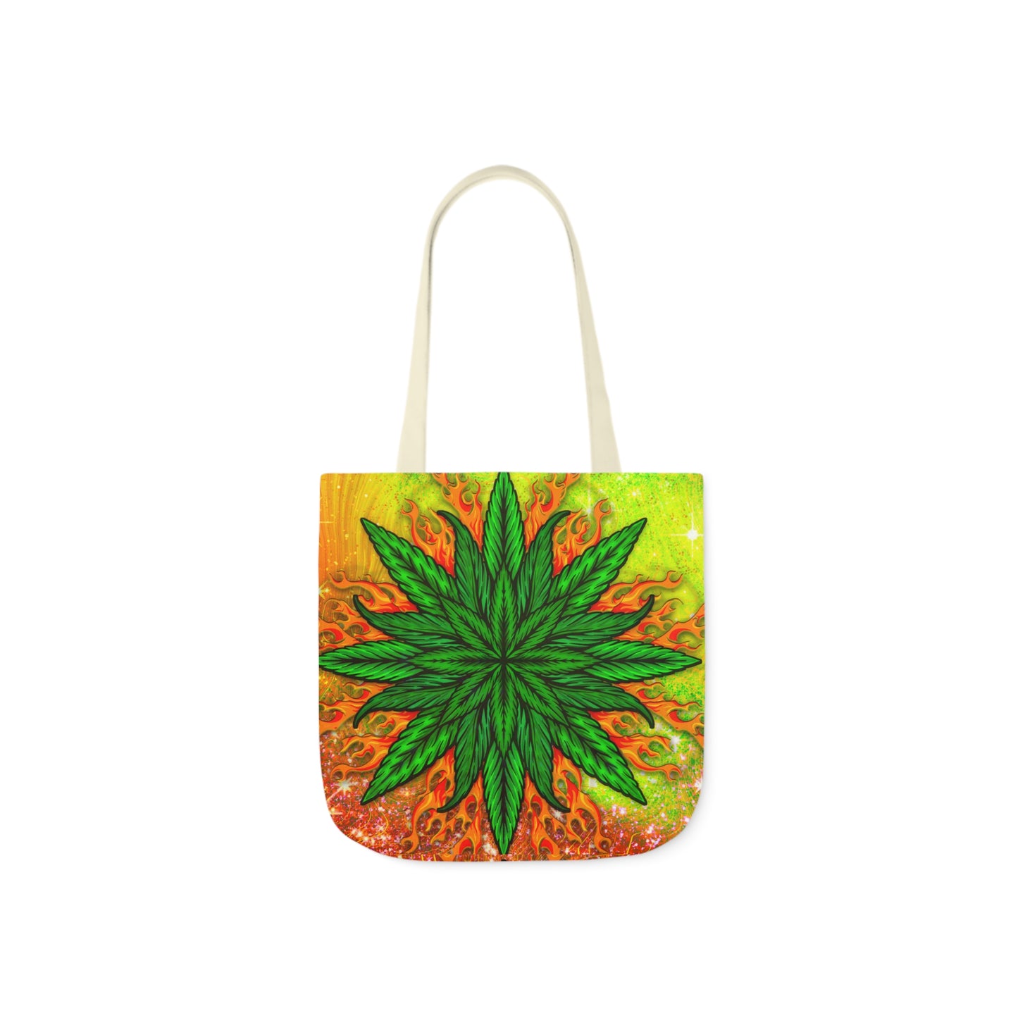 Beautifully Designed Orange, Yellow And Green Marijuana Leave Polyester Canvas Tote Bag (AOP)