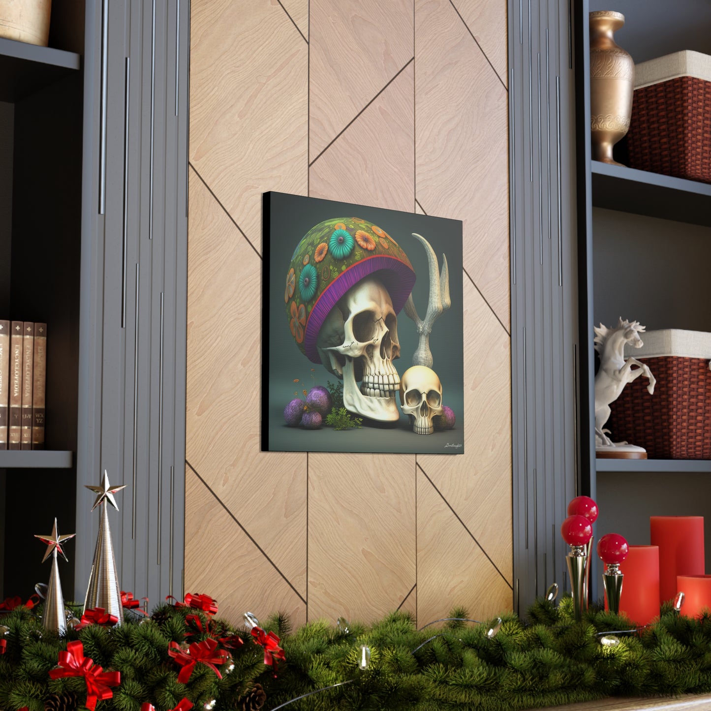 Skull With Colorful Beautifully Detailed Helmet Purple Green Orange Canvas Gallery Wraps