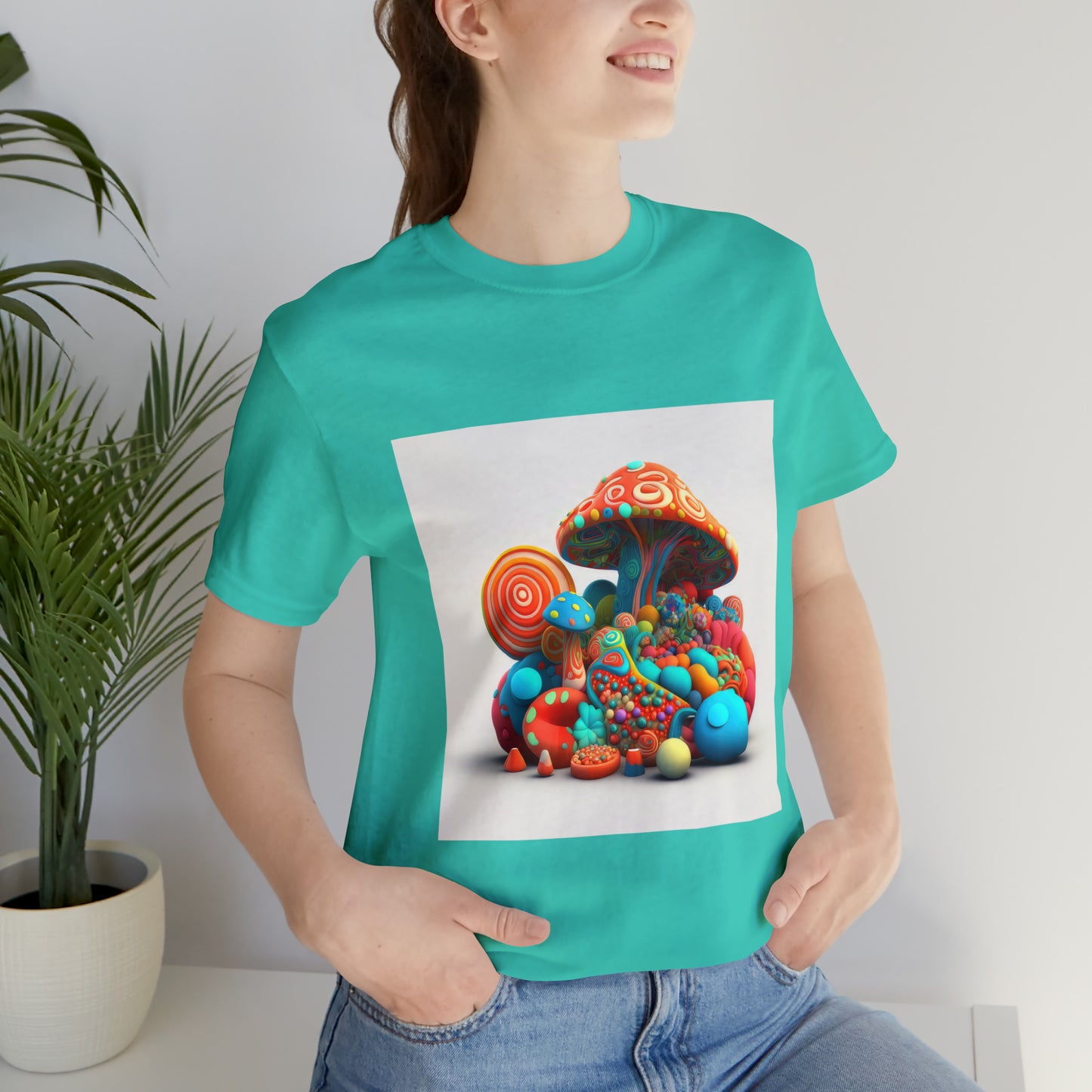 Hippie Mushroom Color Candy Style Design Style 1Unisex Jersey Short Sleeve Tee