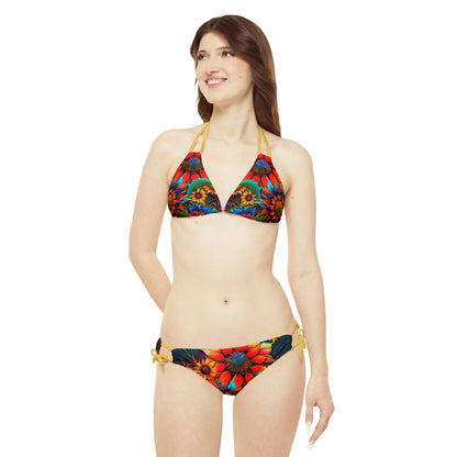 Bold And Beautiful Flowers Style Two Strappy Bikini Set (AOP)