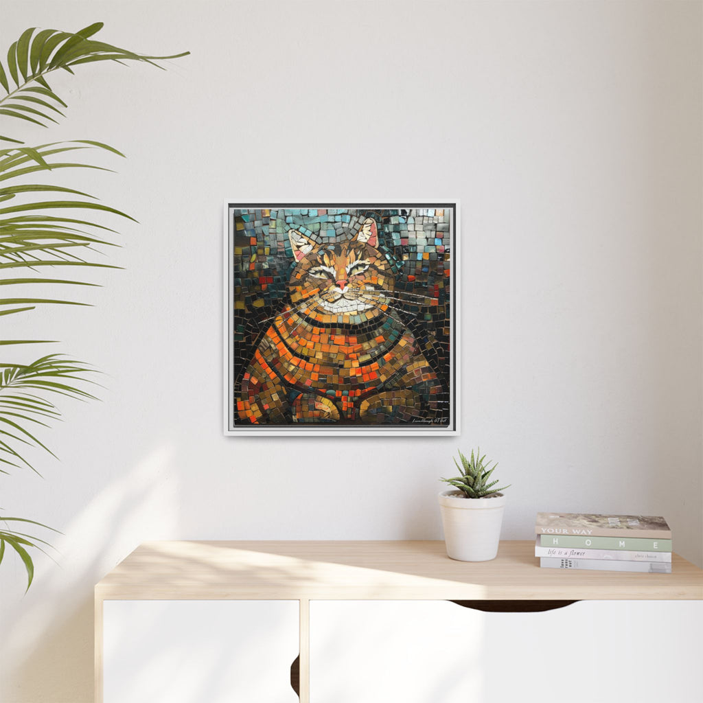 Mosaic Majesty: The Regal Cat, Framed Mosaic Cat Art Print — Colorful Modern Wall Canvas