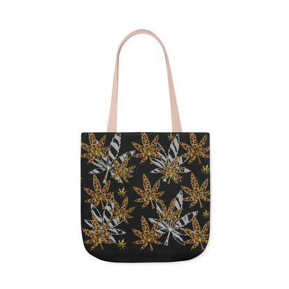 Gold And Zebra Marijuana Pot Weed Leaf 420 Marijuana Polyester Canvas Tote Bag (AOP)