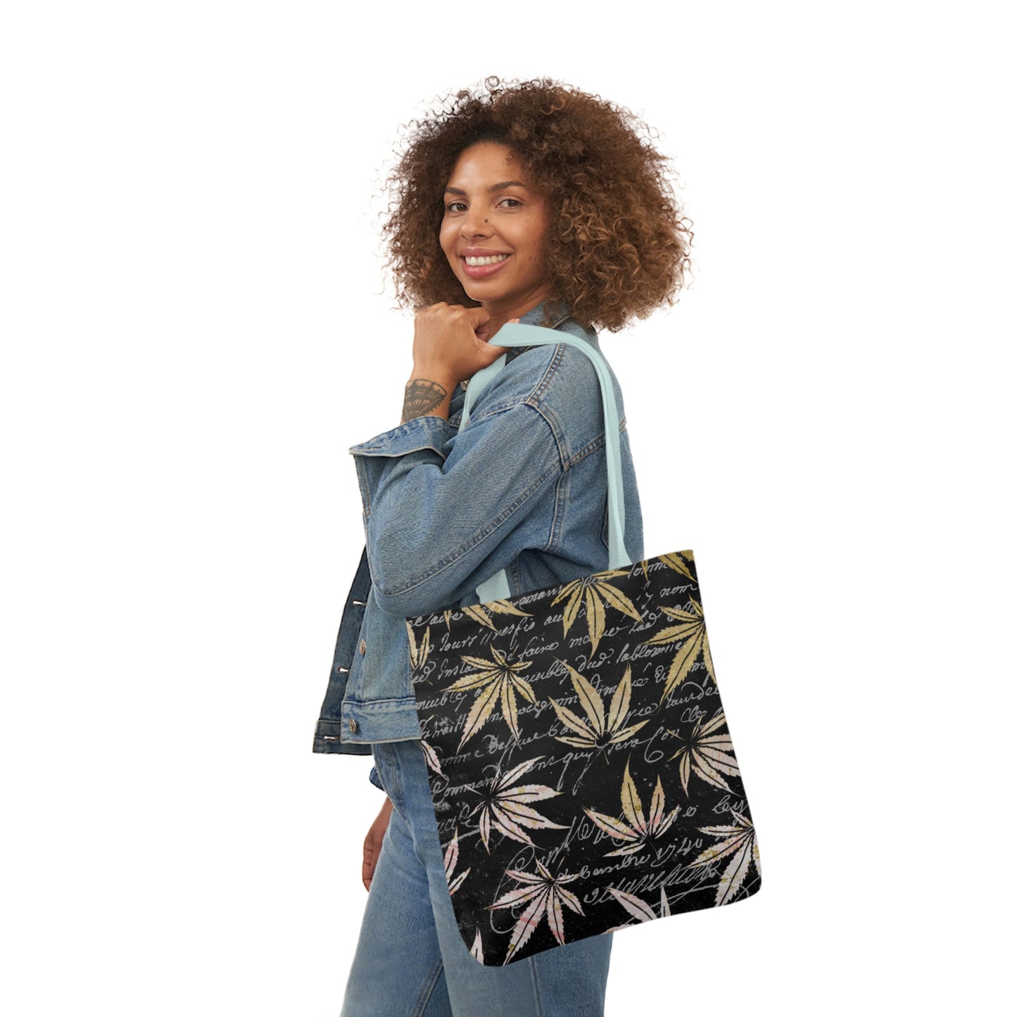 Gold And Black 420 Weed Marijuana Leaf Polyester Canvas Tote Bag (AOP)